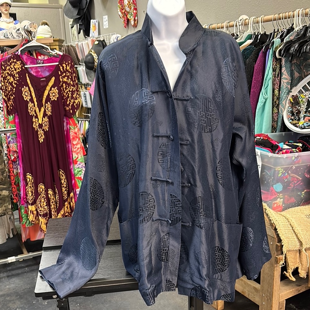 Elegant Navy Blue Tang Silk Jacket
